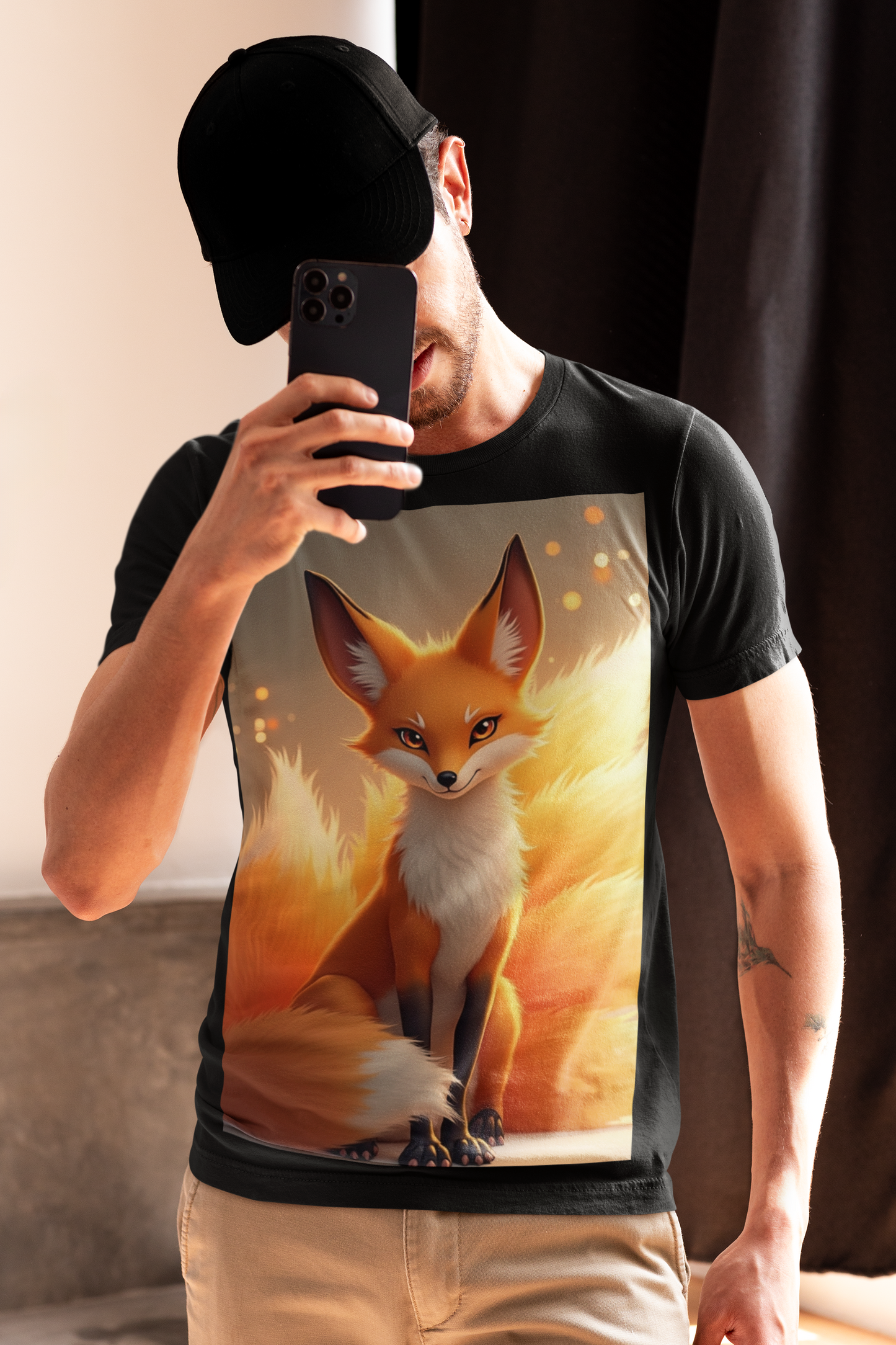Mystical Kitsune Digital Art Print – Nine-Tailed Fox Illustration